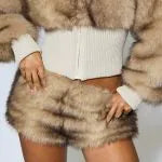 Low Rise Hot Pants In Light Brown Faux Fur