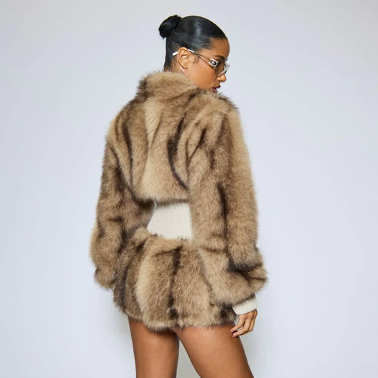 Low Rise Hot Pants In Light Brown Faux Fur